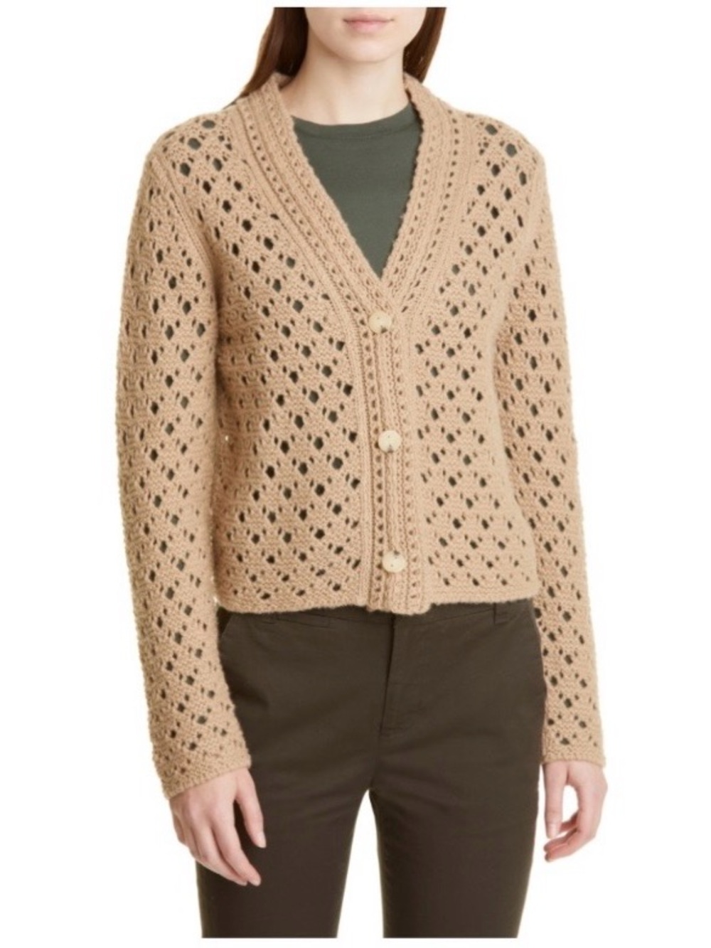 Vince Wool & Cashmere Crochet Cardigan in the shade Amber Light, Size M - Picture 1 of 13